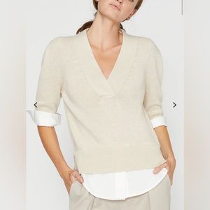 Brochu Walker Lucie cotton cashmere v neck layered sweater nwot